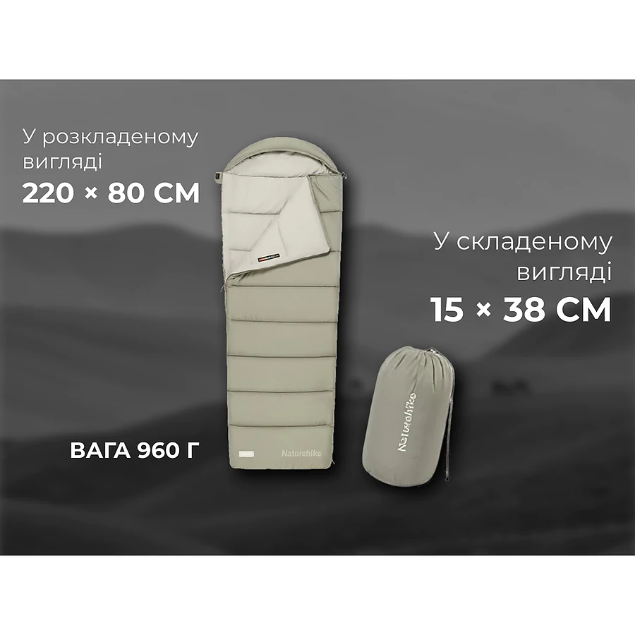 Спальный мешок с капюшоном Naturehike MS100 CNK2350WS023 правый. Олива