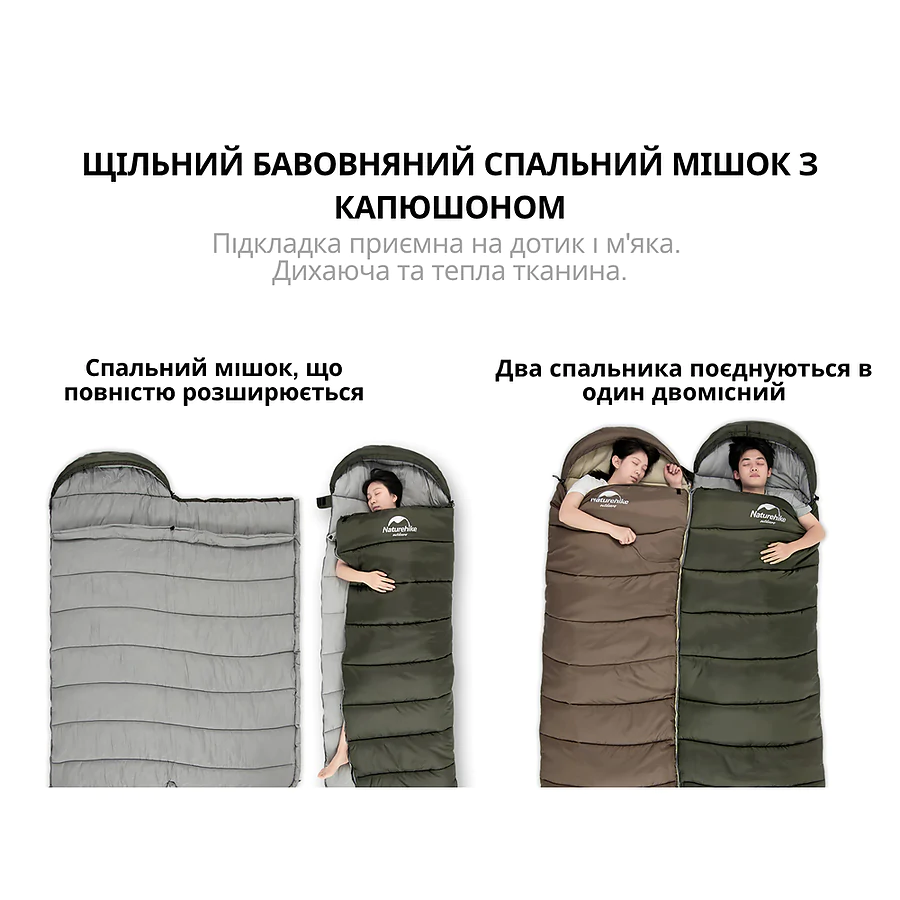 Спальный мешок с капюшоном Naturehike U150 NH20MSD07 11°C левый. Коричневый