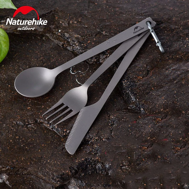Набір столових приладів 3 в 1 Naturehike NH19T011-D титан з чохлом. Сірий