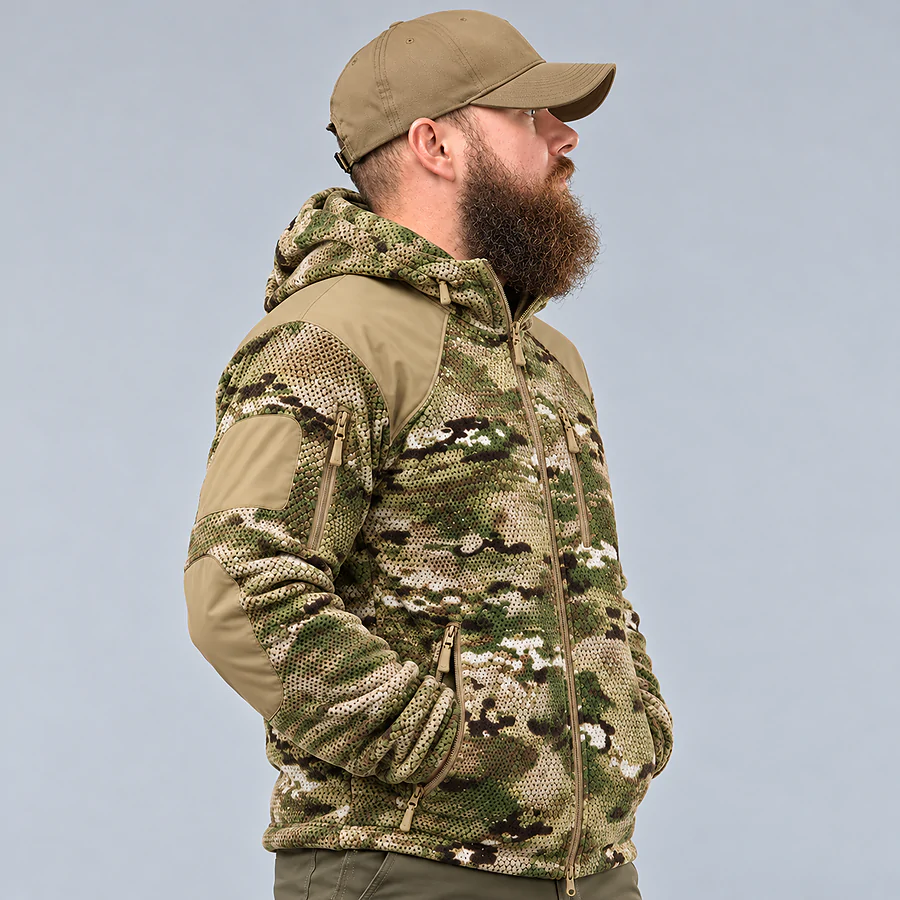 Кофта тактическая флисовая с капюшоном Han-Wild Grid Fleece. Мультикам