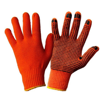 Перчатки х/б вязанные с ПВХ точкой (оранжевые) 3 нити 7 класс