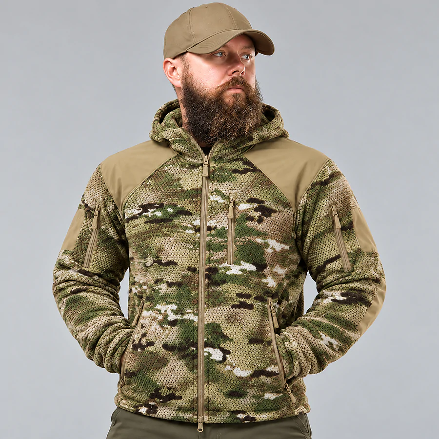 Кофта тактическая флисовая с капюшоном Han-Wild Grid Fleece. Мультикам