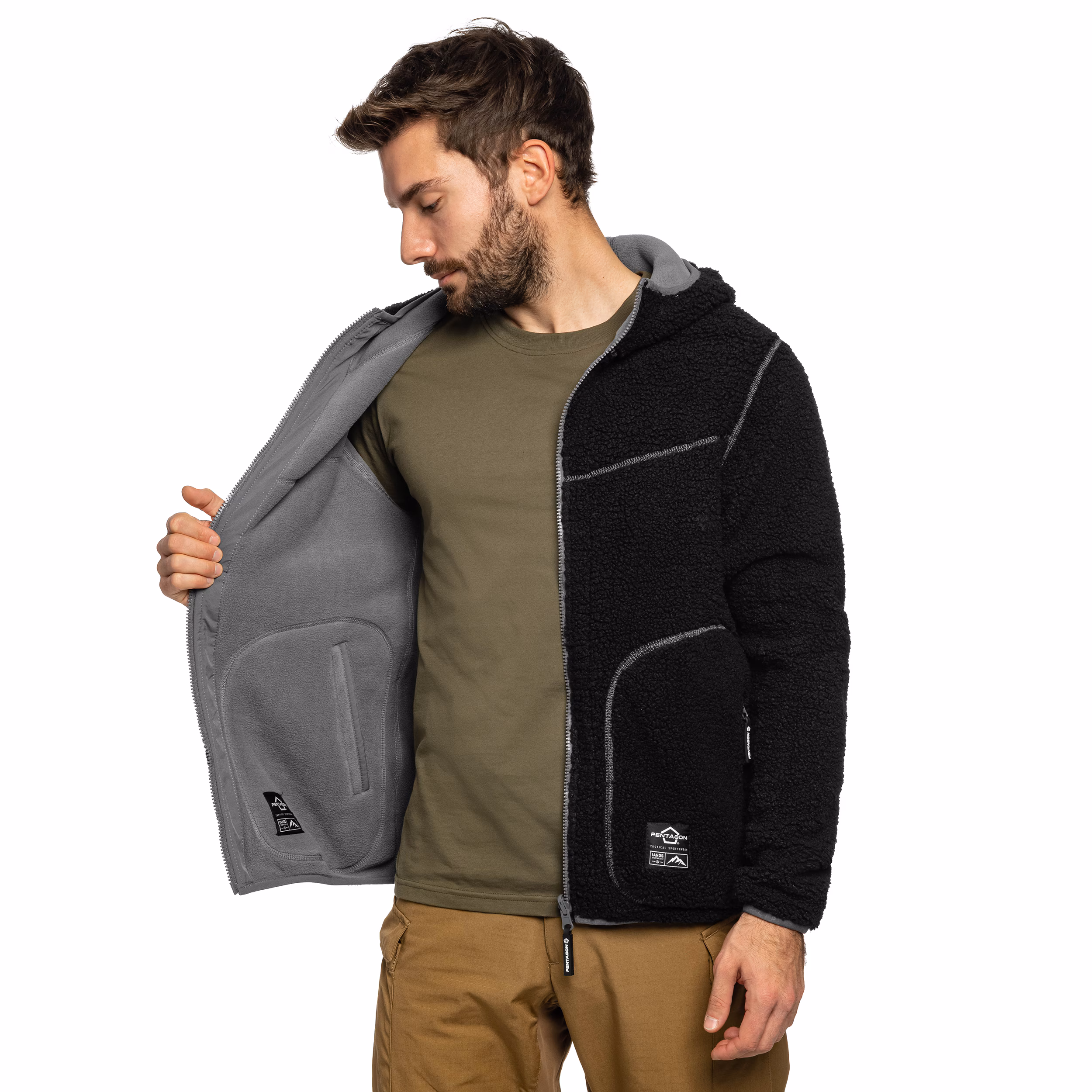 Флісова куртка-кофта Pentagon IANOS SHERPA 2-IN-1, Чорний