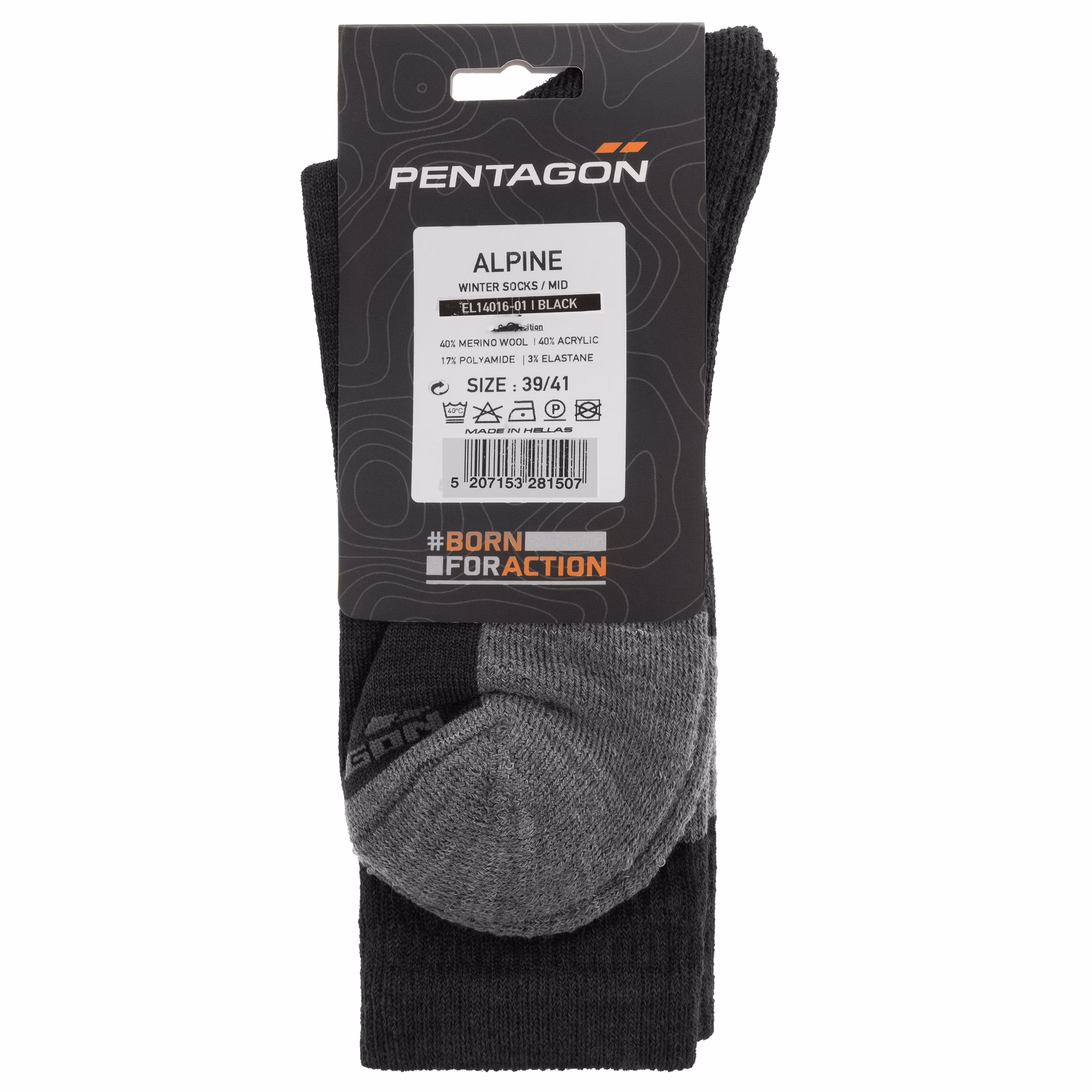 Носки антибактериальные Pentagon Alpine Merino Medium. Черный